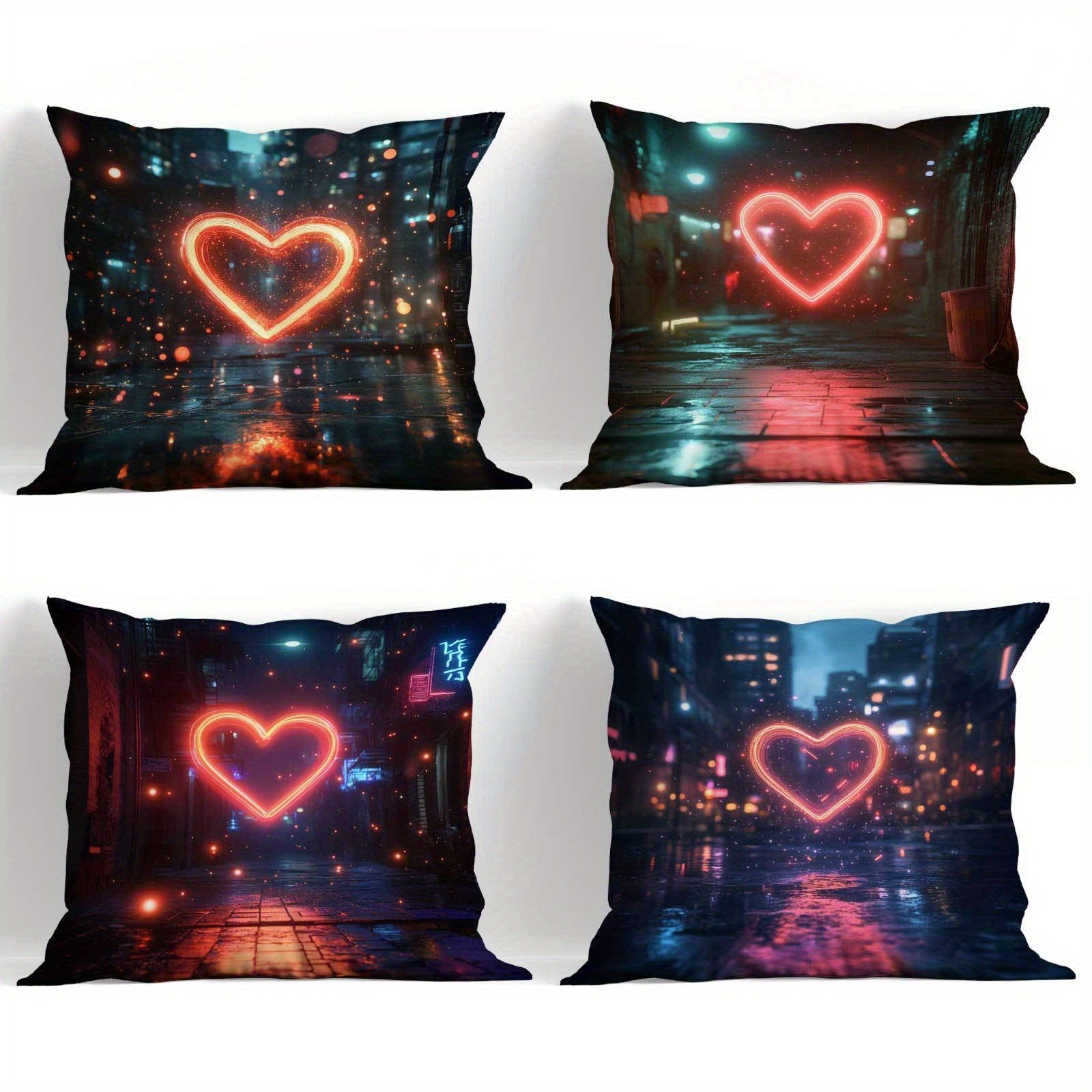 Urban Night Scene Heart Cushion Cover Polyester Contemporary Fantasy Style All-Season Sofa Bedroom Office Decor