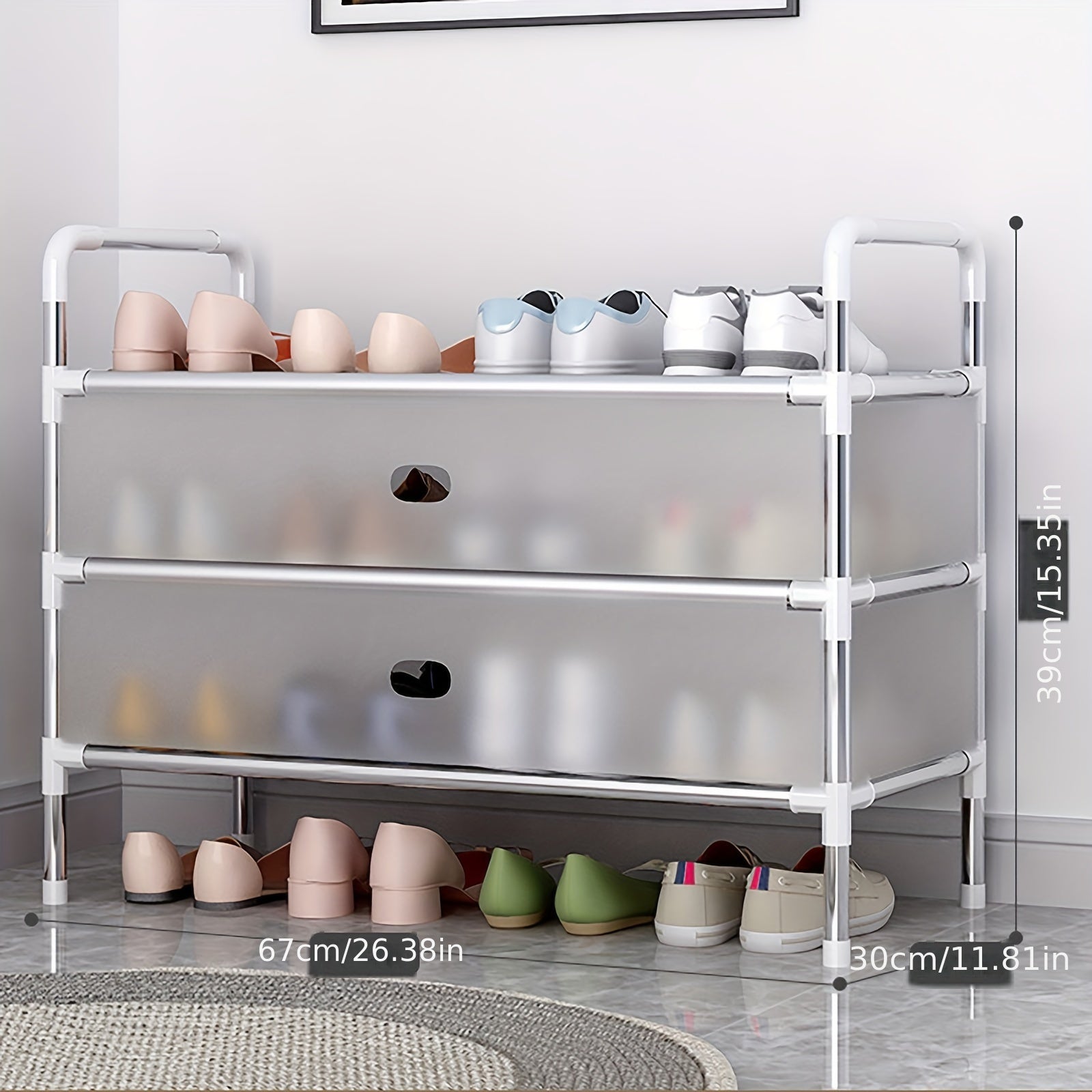 Qopqogʻi changitmaydigan eshiklar bilan ko‘p qatlamli poyabzal javoni, po‘lat ramka, 2-4 qavat