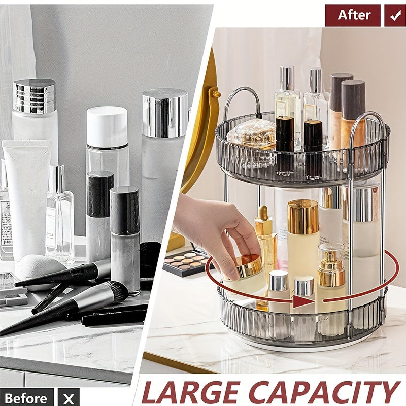 Adjustable Multi-Layer Makeup Organizer with 360° Rotation Transparent PET Storage for Perfume Lipstick Foundation