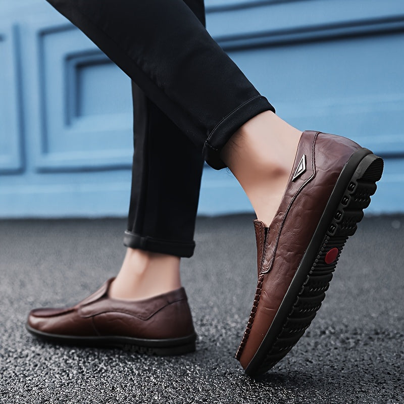 Men's Casual Leather Oxford Shoes Slip-On Low Top Round Toe All-Season