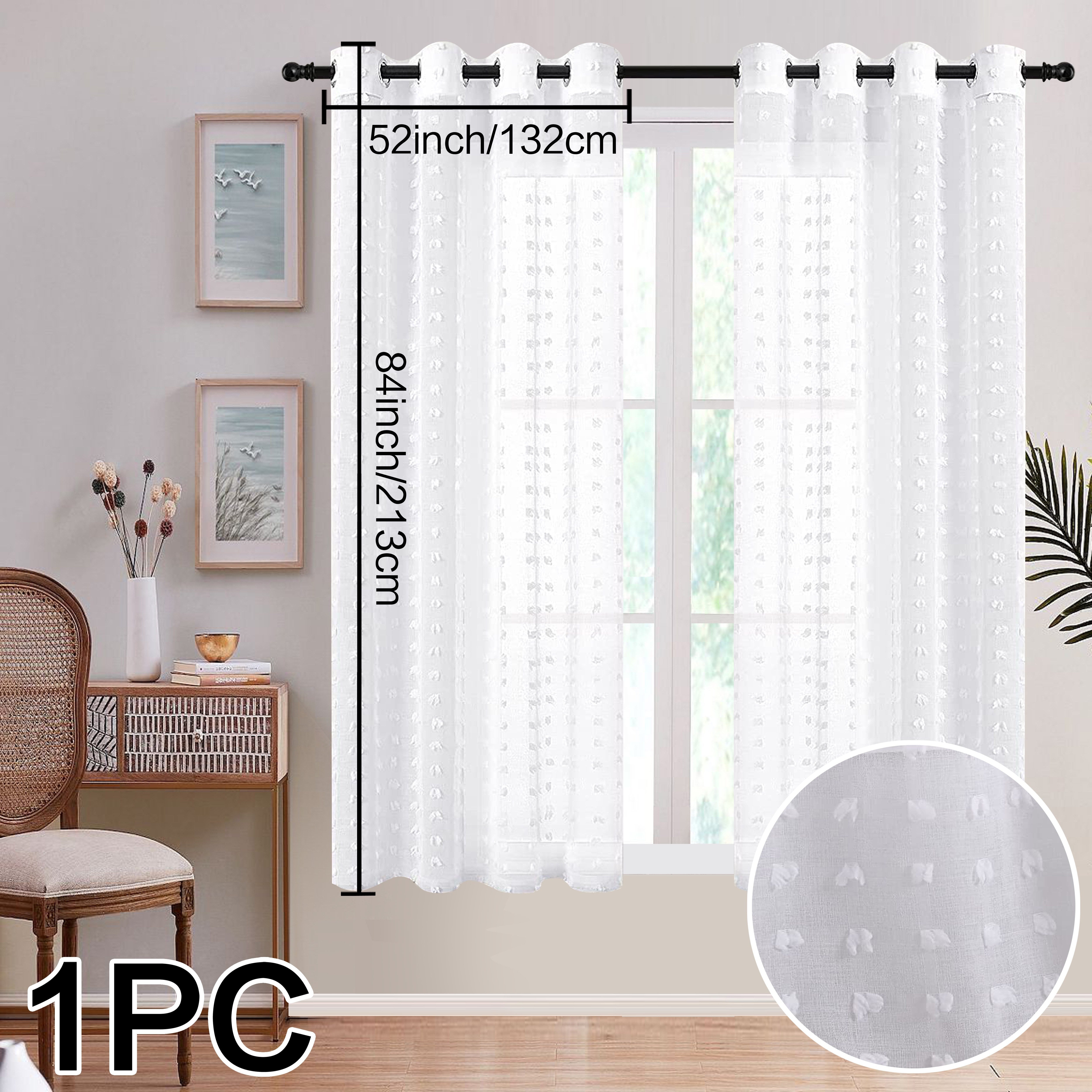 White Sheer Curtain with Grommet Top and Pom Pom Tufting 213cm for Bedroom Living Room Office