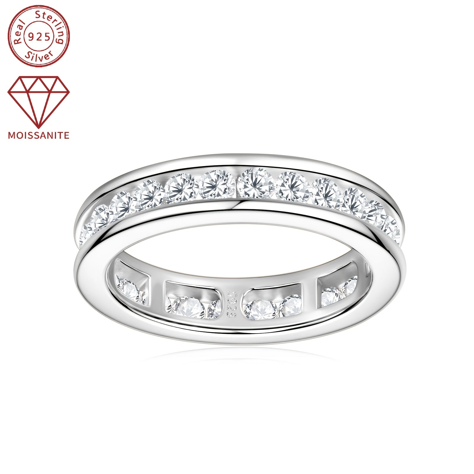 Women's 925 Silver Eternal Wedding Ring with Round Synthetic Moissanite 2.5mm 1.32-1.62ct