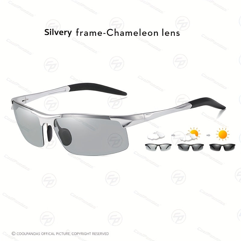 Men's Aluminum Rimless Photochromic Glasses Polarized Day Night Driving Anti-Glare