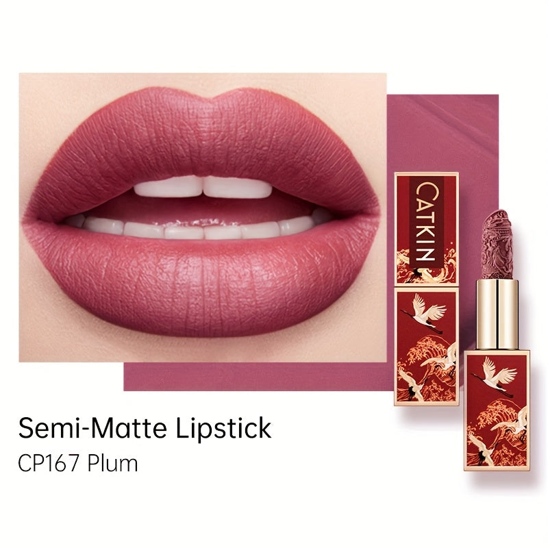 Red Carving Matte Lipstick Waterproof Long-Lasting Satin Finish for Smooth Red and Nude Lips