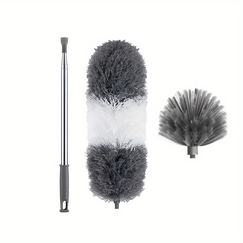 6.1m Extendable Cobweb Duster with Aluminum Pole Stainless Steel Handle Horse Hair Bristles