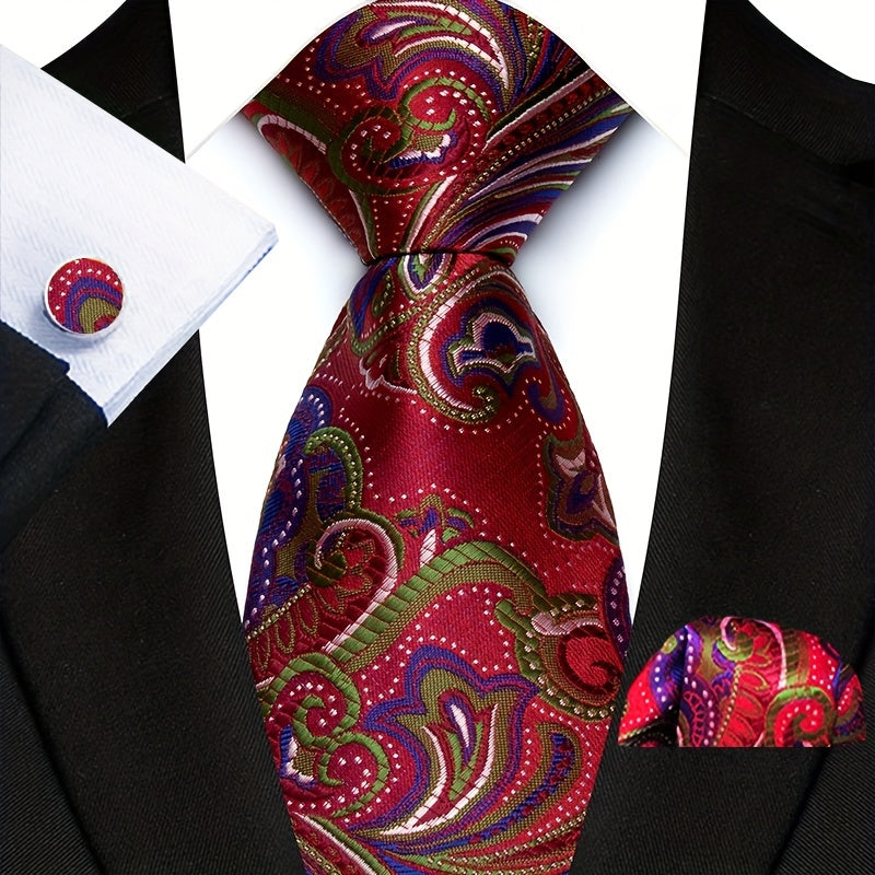 Men's Accessories Set Polyester Paisley Tie Pocket Square Cufflinks
