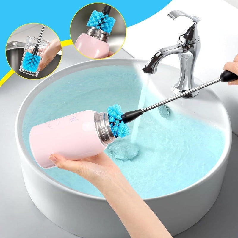 Stainless Steel Bottle Brush Set with Triangular Bristles for Coffee and Sports Bottles