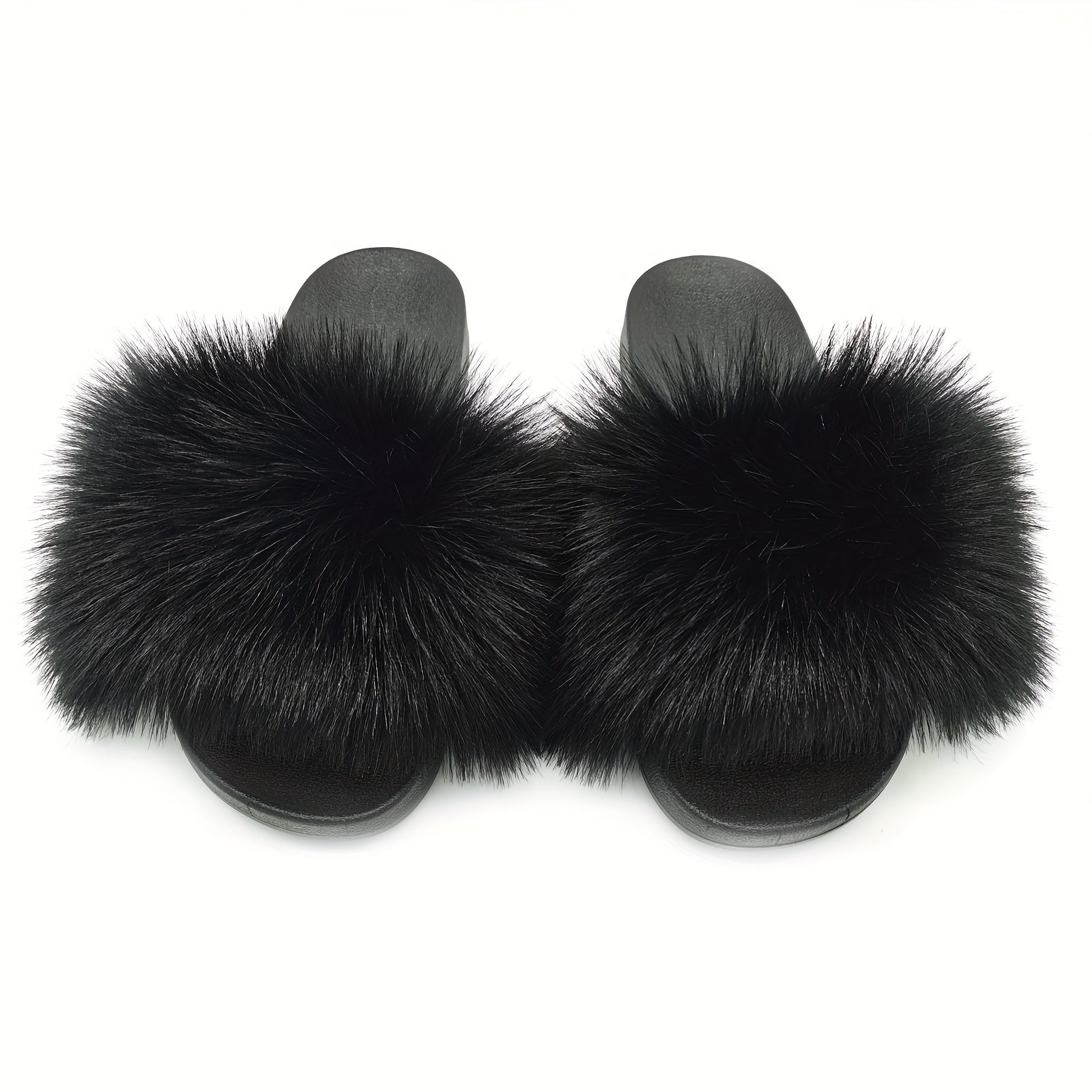 Women's Faux Fur Slides Open-Toe Flat Sandals Indoor Outdoor Fuzzy Slippers