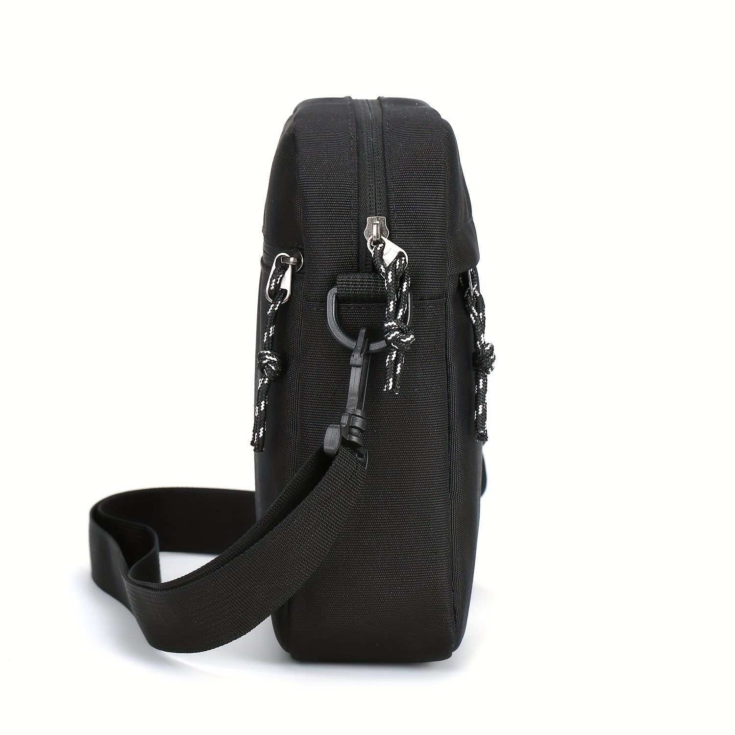 Black Oxford Cloth Shoulder Bag for Men and Women with Skull and Rose Print Large Capacity Adjustable Strap