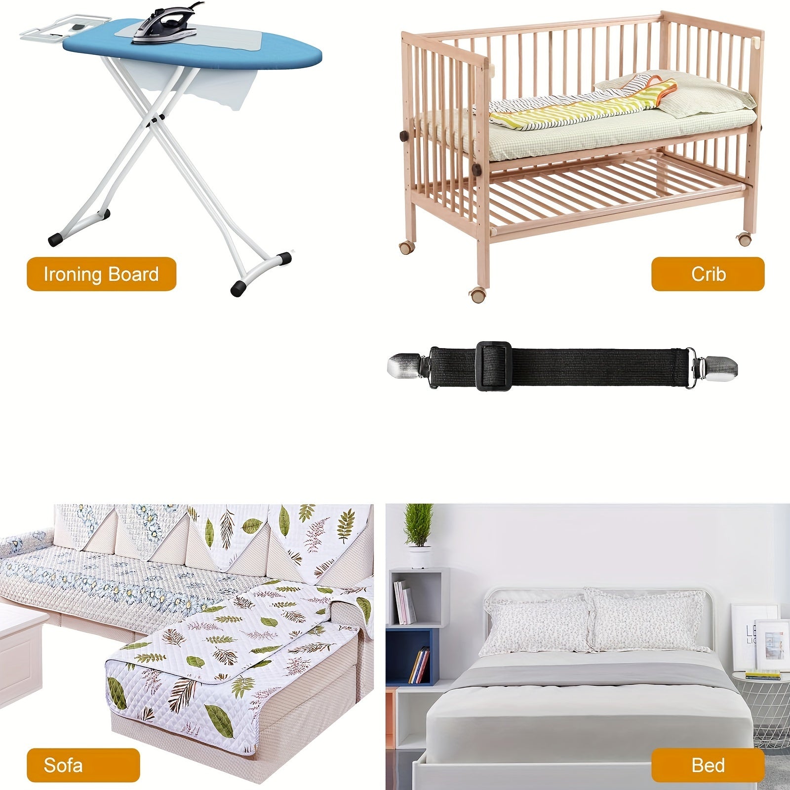 Регулируемые ремни для простыней с зажимами - набор из 2 или 4 шт., эластичные ремни для фиксации чехлов матрасов, диванных подушек и постельных принадлежностей