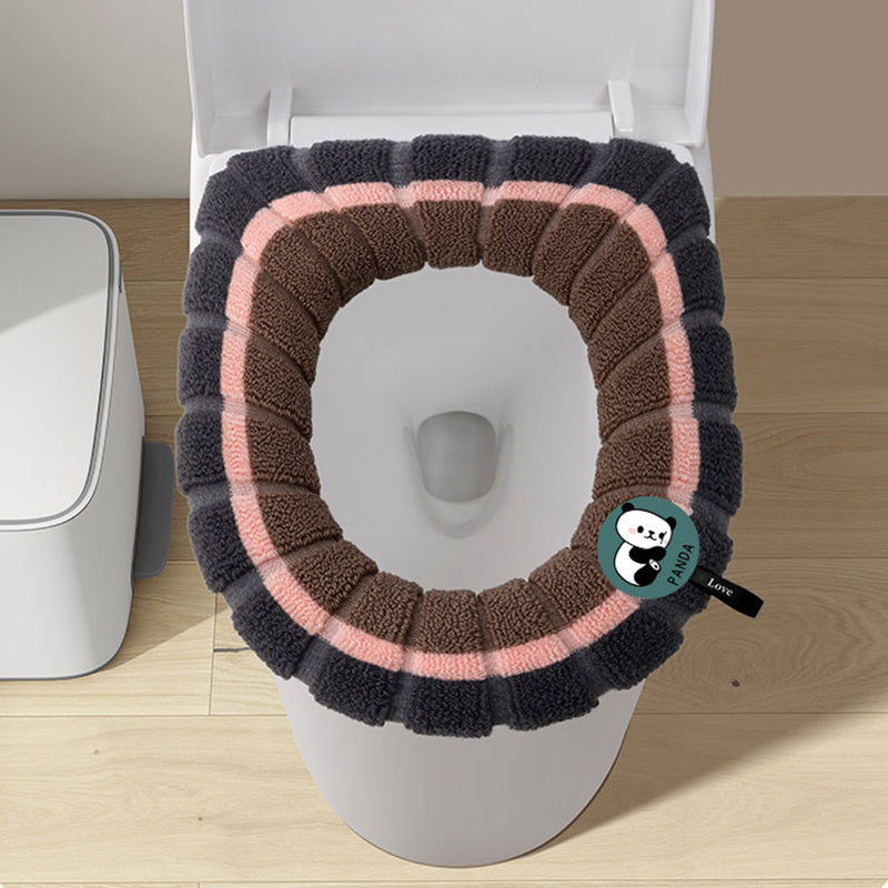 Funda de asiento de inodoro de microfibra de punto marrón y negro con asa, calidez invernal, lavable