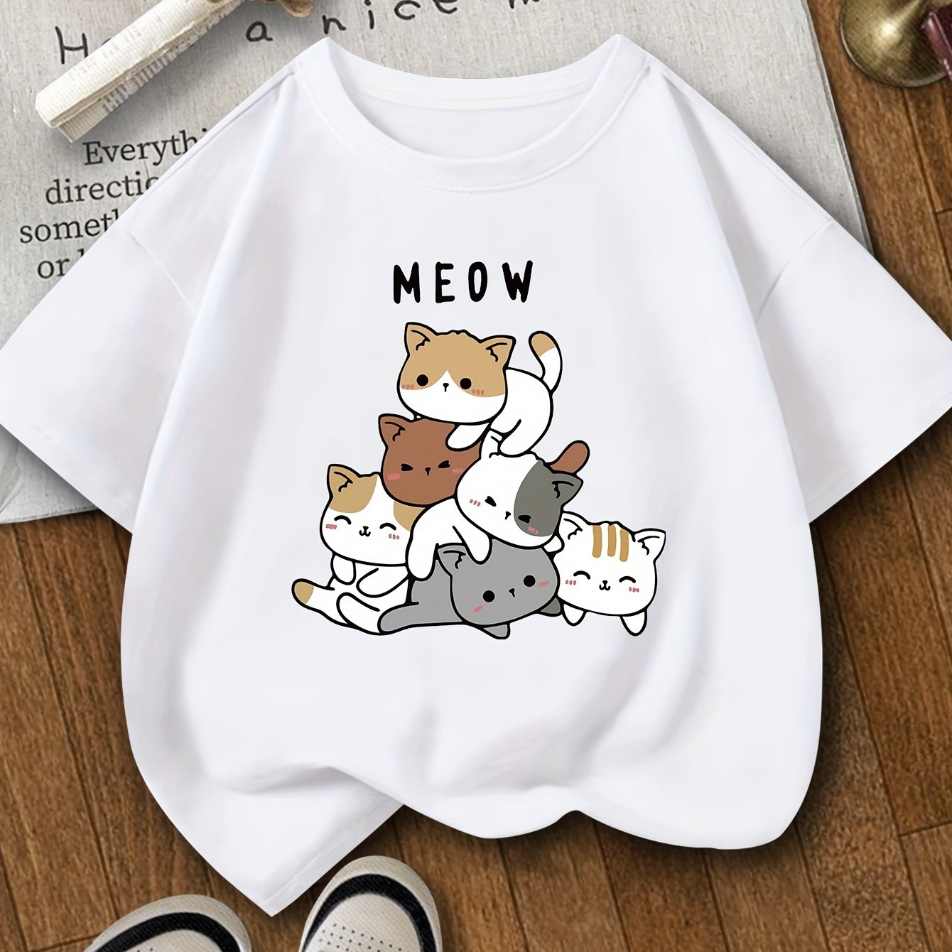 Girls Summer Knit T-Shirts with Animal Prints, Round Neck, Elastic, Unisex Fit for Ages 8-14