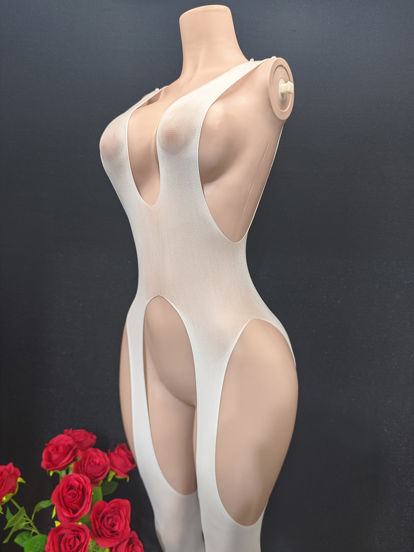 Боди для женщин больших размеров с красной нюдовой сеткой, сексуальное белье, открытая промежность