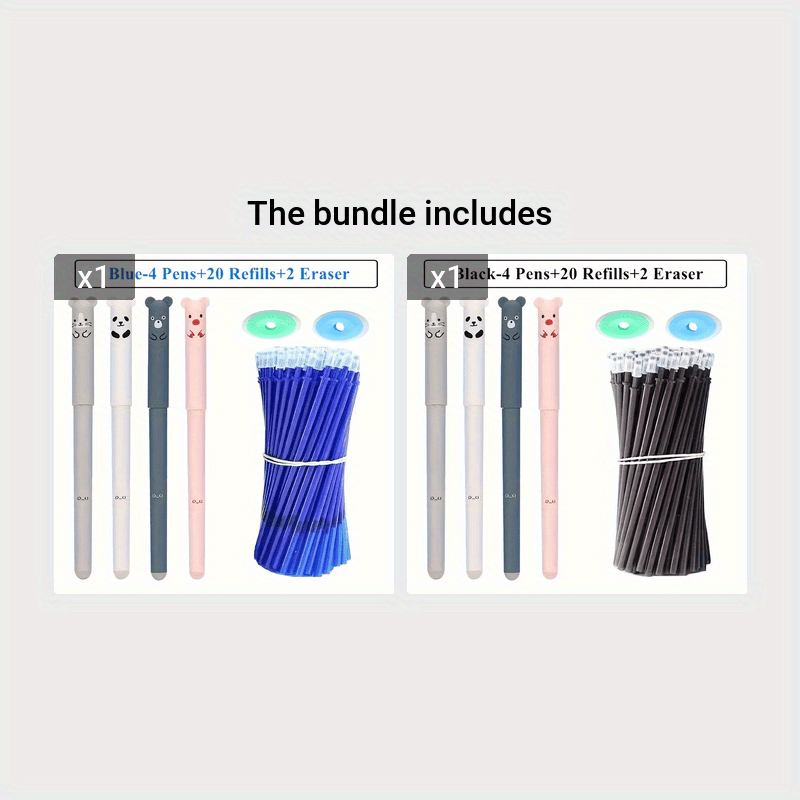 26 piezas de bolígrafos de gel borrables Kawaii con mangos lavables, tinta azul y negra, útiles escolares y de oficina