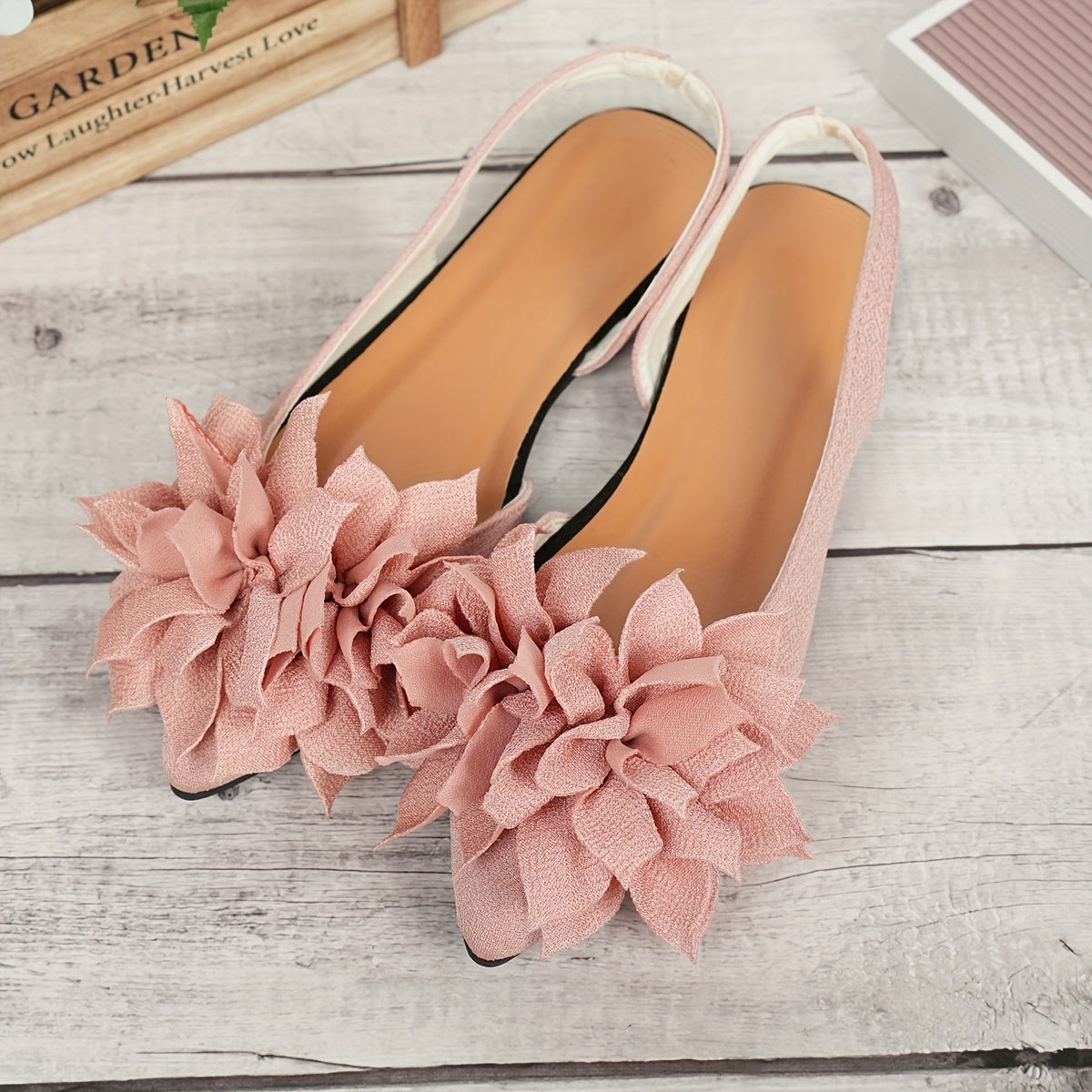 Women's Black Fabric Flat Sandals with Double Flower Embellishment