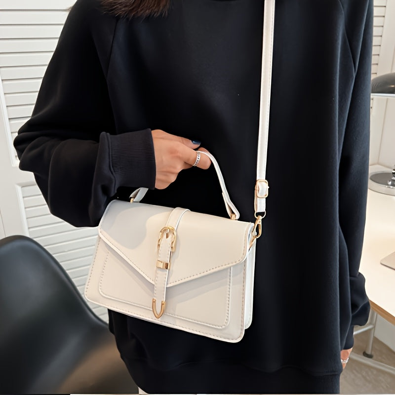 Women's Small Square PU Bag with Single Shoulder Crossbody Removable Strap in Black White Light Khaki