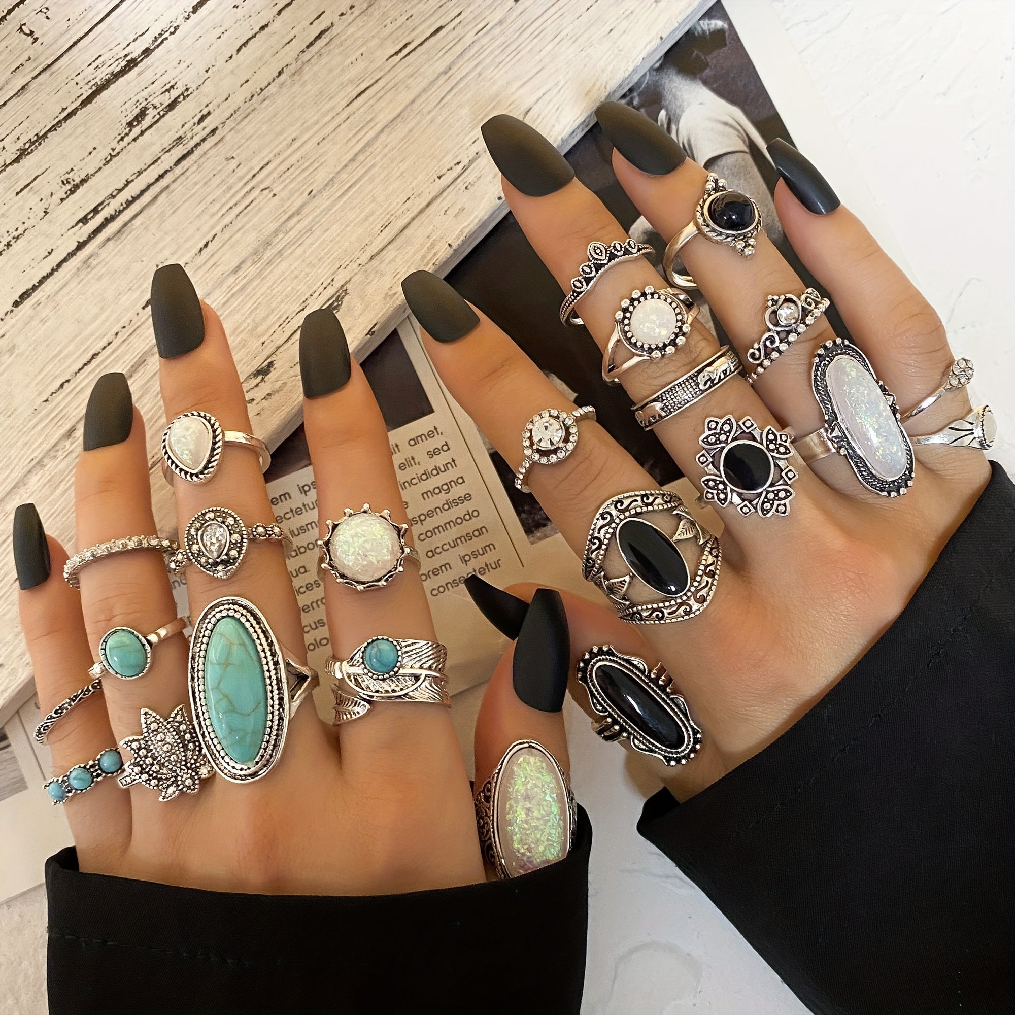 Juego de 39 anillos bohemios apilados para mujer, joyería de moda retro