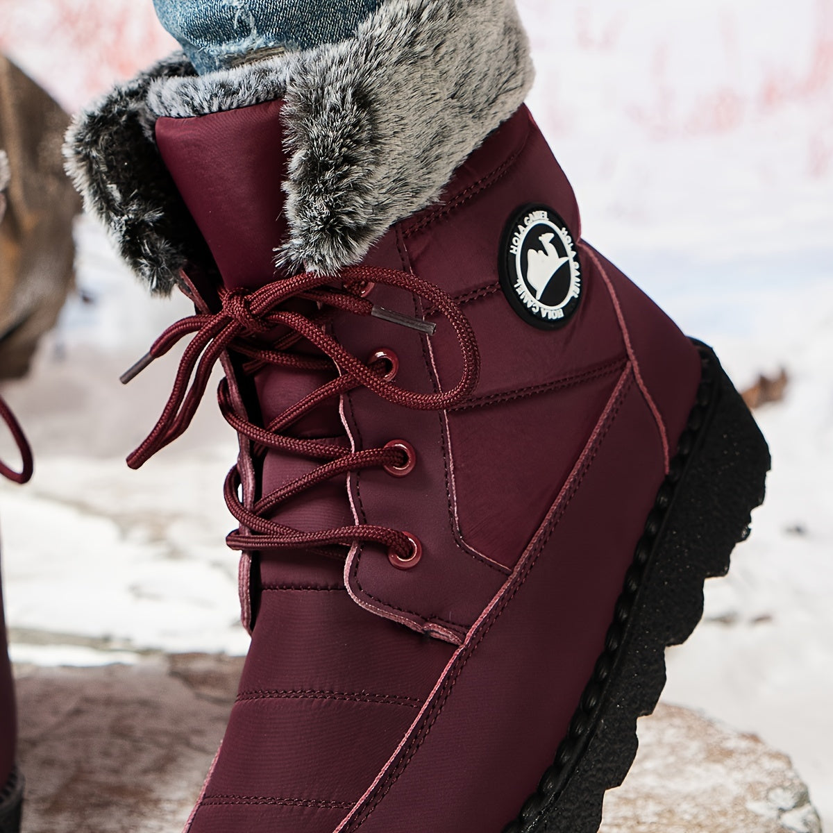Women's Winter Snow Boots Mid-Calf Casual Solid Color Lace-Up Wedge