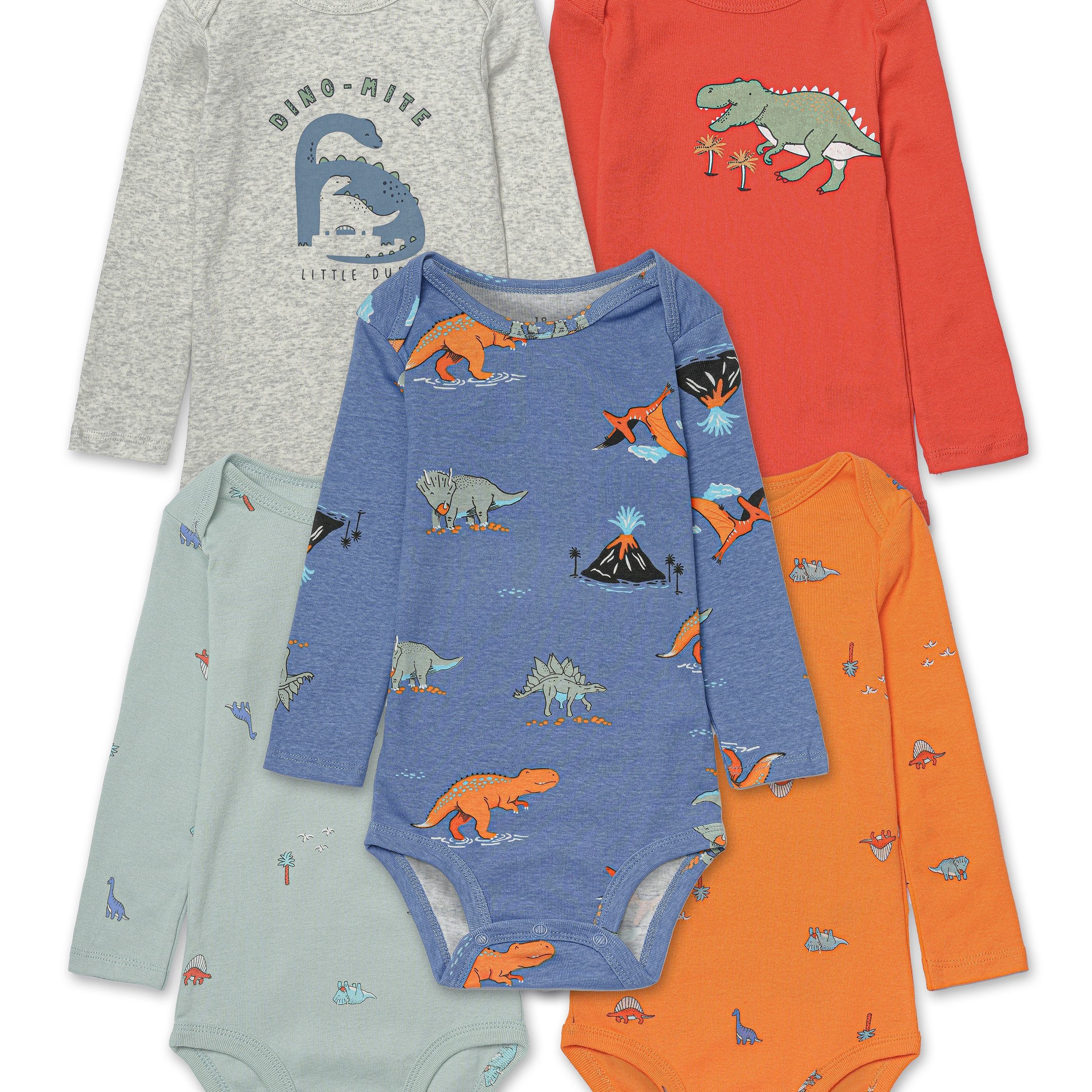 Baby Boys Cotton Bodysuits Set 5 Creatively Patterned Long Sleeve Spring Fall