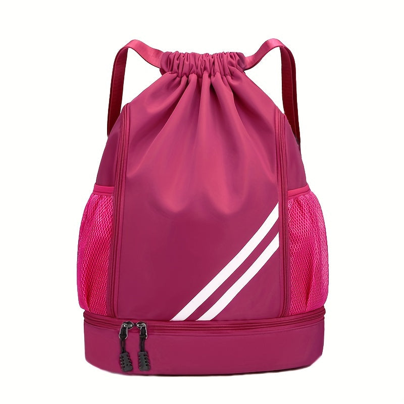 Waterproof Nylon Drawstring Gym Bag with Pockets for Sports and Travel in Multiple Colors