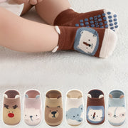 Kids Socks 6 Pairs Non-Slip Cartoon Animal Cotton Blend Breathable All-Season