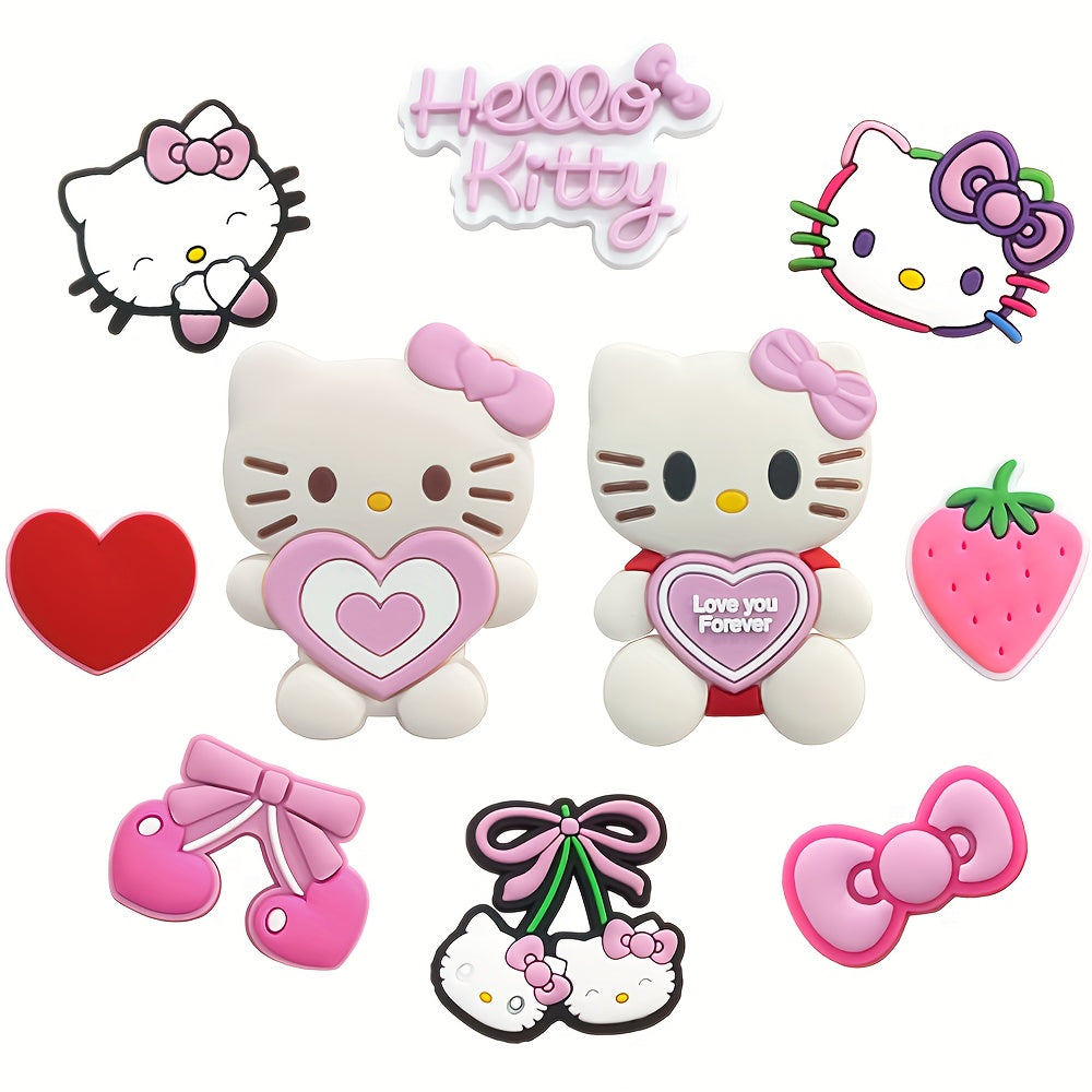 10Pcs Cute Pink PVC Shoe Charms with Heart Strawberry Love Signs for Sandals and Accessories