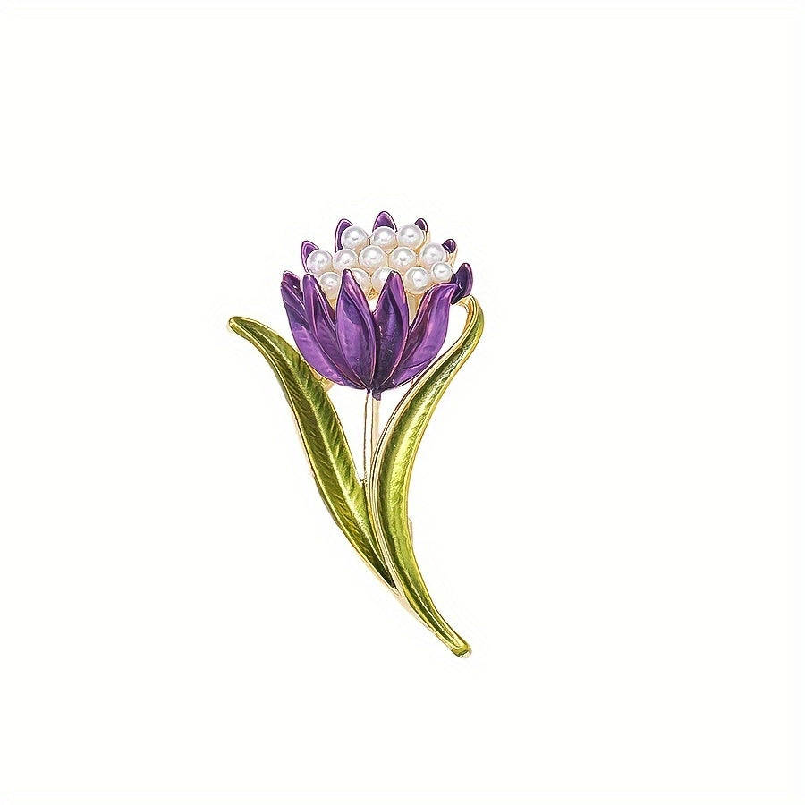 Women's Tulip-Shaped Brooch with Faux Pearl Decoration for Dresses and Coats