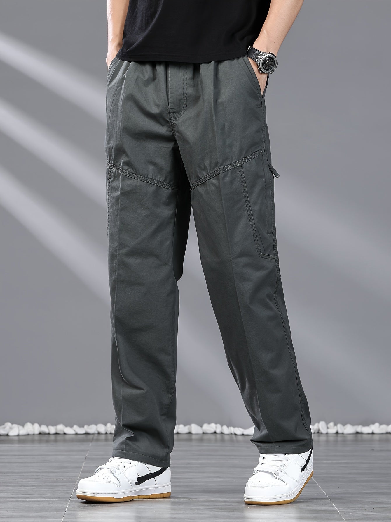 Мужские хлопковые шорты-карго свободного кроя однотонные с шнурком для повседневной носки на улице