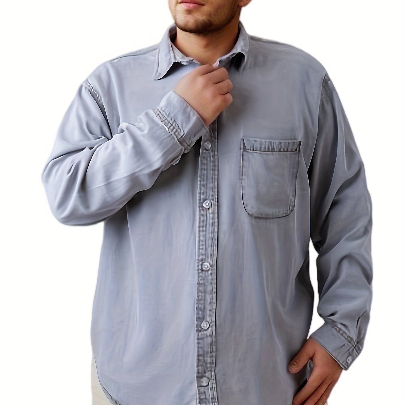 Men's Plus Size Denim Shirt Casual Woven Solid Color Button-Front Breathable Spring Fall Outdoor