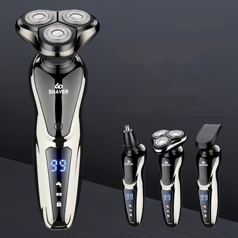 Men's 3-in-1 Electric Razor with USB Rechargeable Nose Hair Trimmer Digital Display Stainless Steel Blades