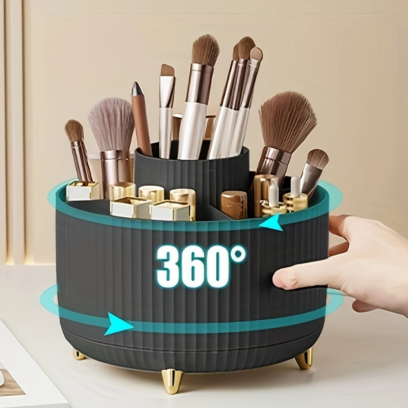 Unisex Makeup Brush Storage Box Rotating Organizer with 5 Compartments