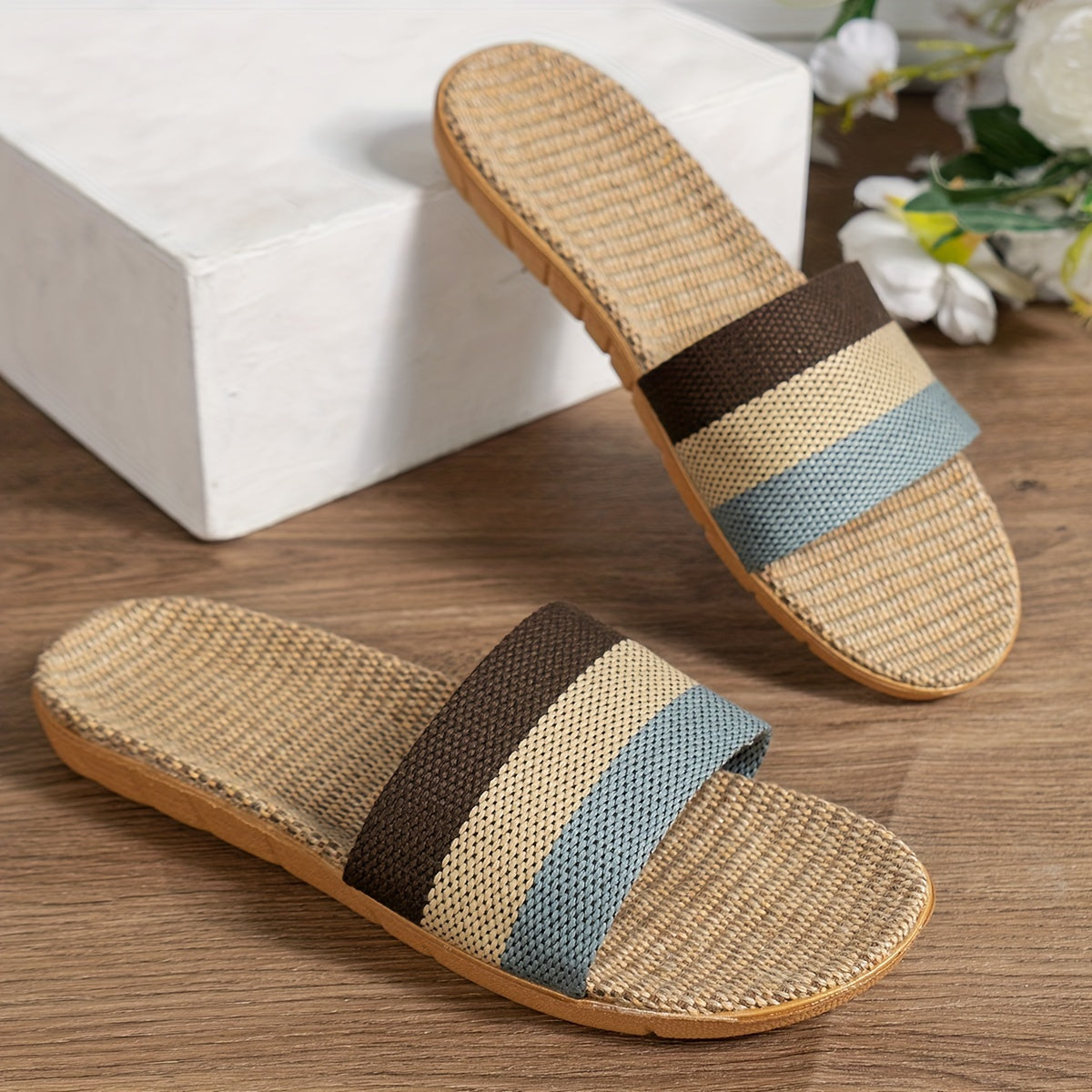 Women's Jute Straw Slip-On Sandals with Adjustable Back Strap for Summer