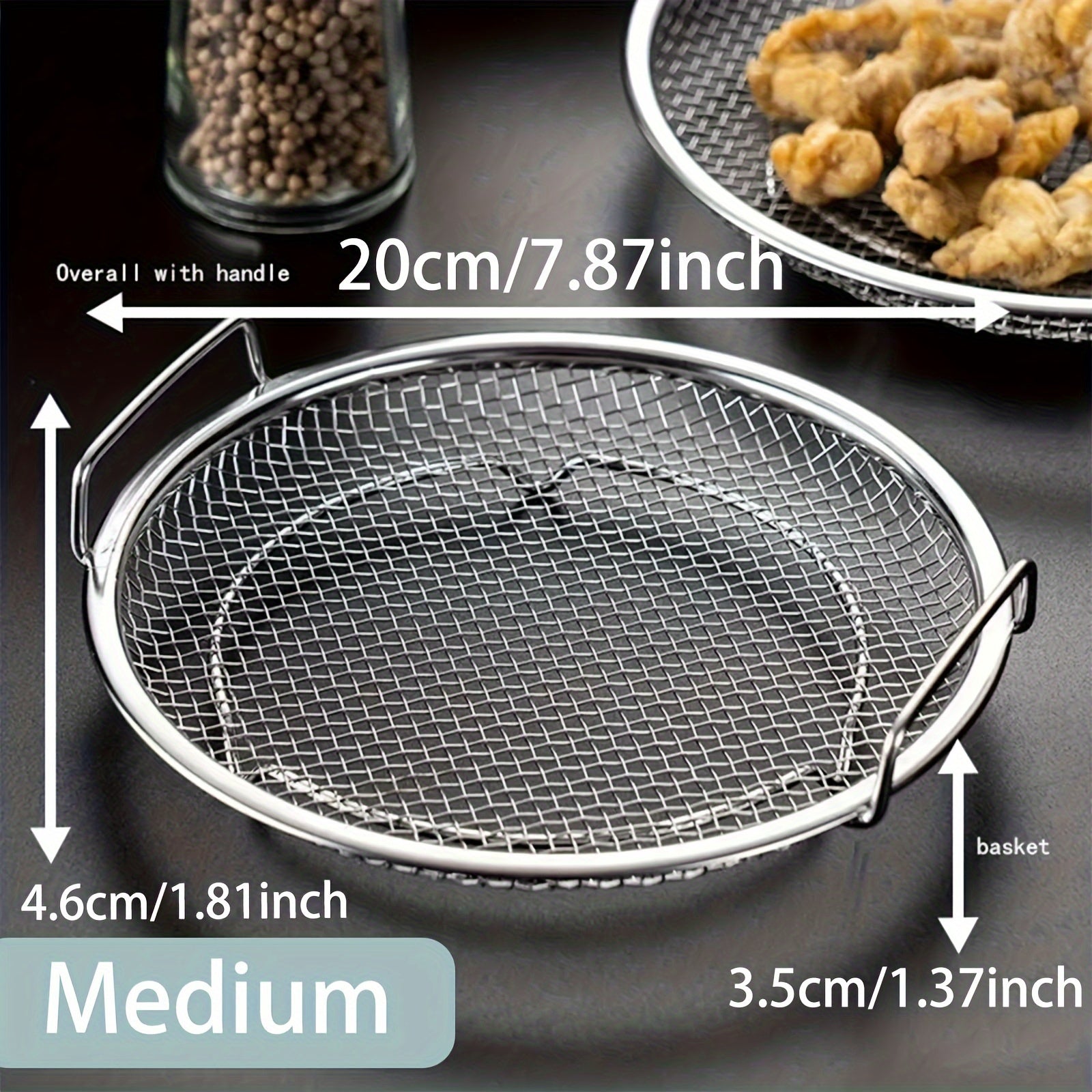 Round Stainless Steel Mesh Grill Tray with Grease Catcher for Air Fryer and Baking