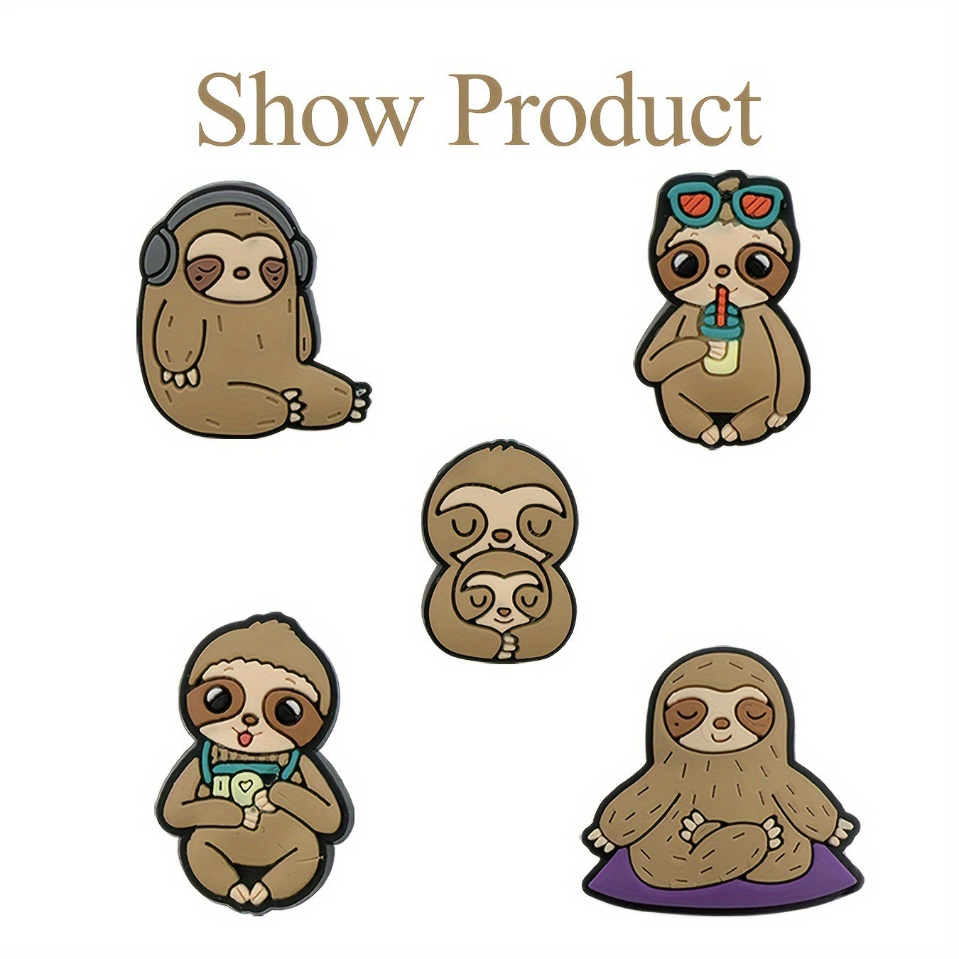Unisex PVC Shoe Charms Set with Sloth Animal Decorations for Shoes and Bracelets