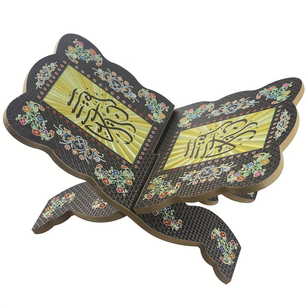 Soporte de libro de oración de madera para Quran y Biblia, altura ajustable, patrón decorativo de mariposas y flores