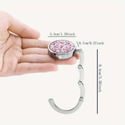 Portable Handbag Hook with Magnetic Closure Pink Floral Zinc Alloy Anti-Slip for Purses