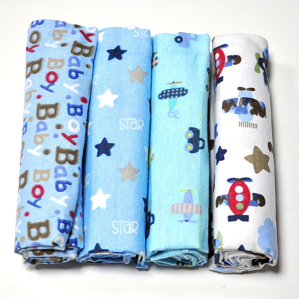 Set of 4 Cotton Flannel Swaddle Blankets for Baby, 76cm Square, Home Decor and Gift