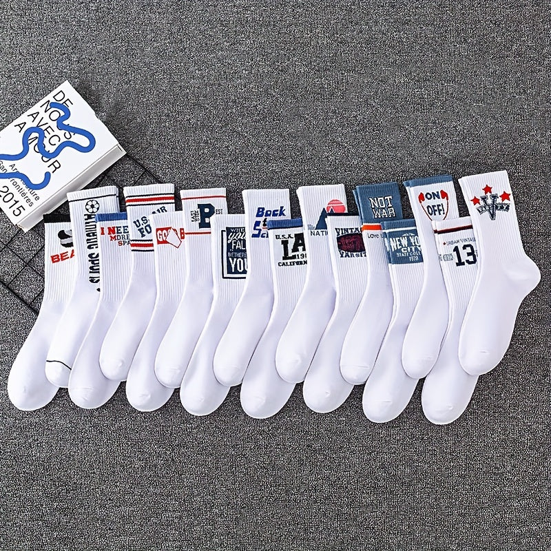Boys' White Graffiti Crew Socks Pack of 6 8 10 Pairs Breathable All-Season