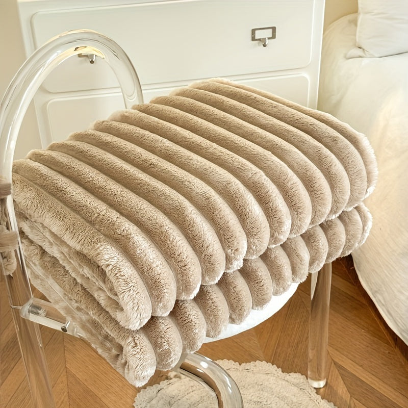 Manta de franela a rayas ligera rosa para sofá, cama, viajes, comodidad en todas las estaciones