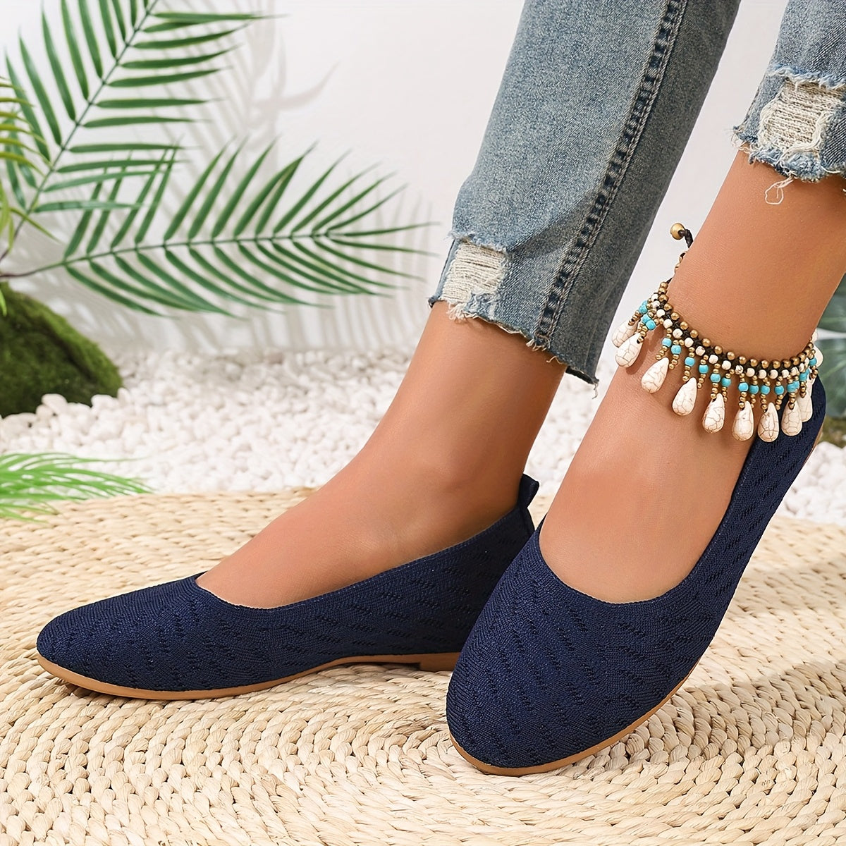 Women's Slip-On Ballet Flats Breathable Mesh Casual Shoes in Black Red Navy Green