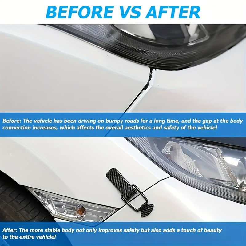 2 dona metallik o'zgaruvchan klamp fastenerlari avtomobil bumperslari va bagajlar uchun karbon tolasi teksturasi bilan