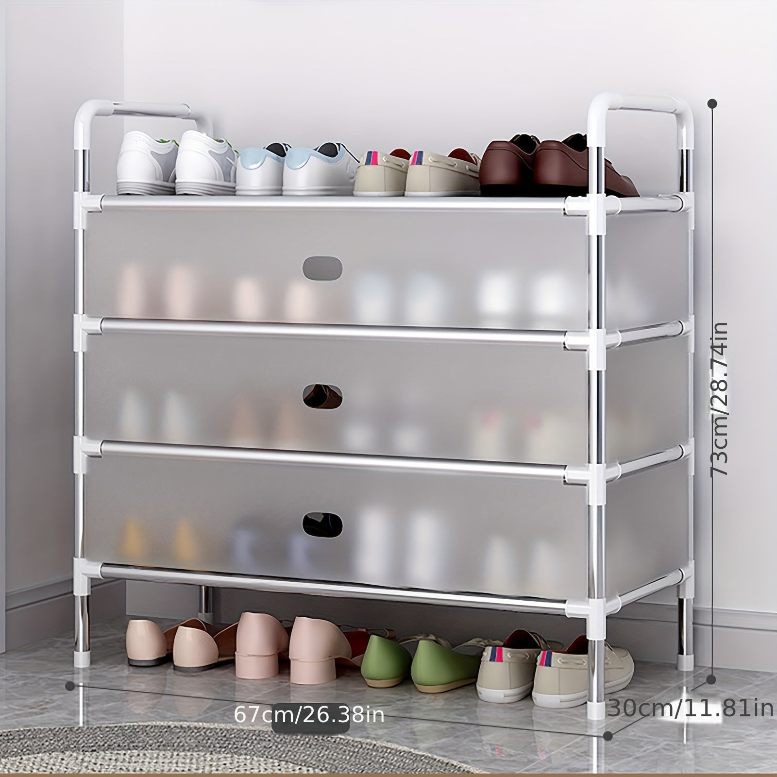 Qopqogʻi changitmaydigan eshiklar bilan ko‘p qatlamli poyabzal javoni, po‘lat ramka, 2-4 qavat