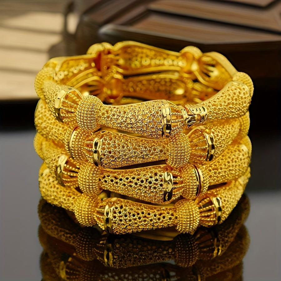 Gold Plated Bracelet Set for Men and Women 4 Bangles Wedding Party Gift