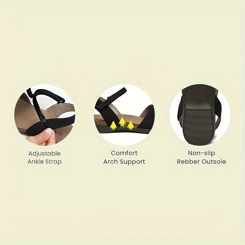 Women's Flat Sandals Adjustable Buckle Strap Summer Casual Brown