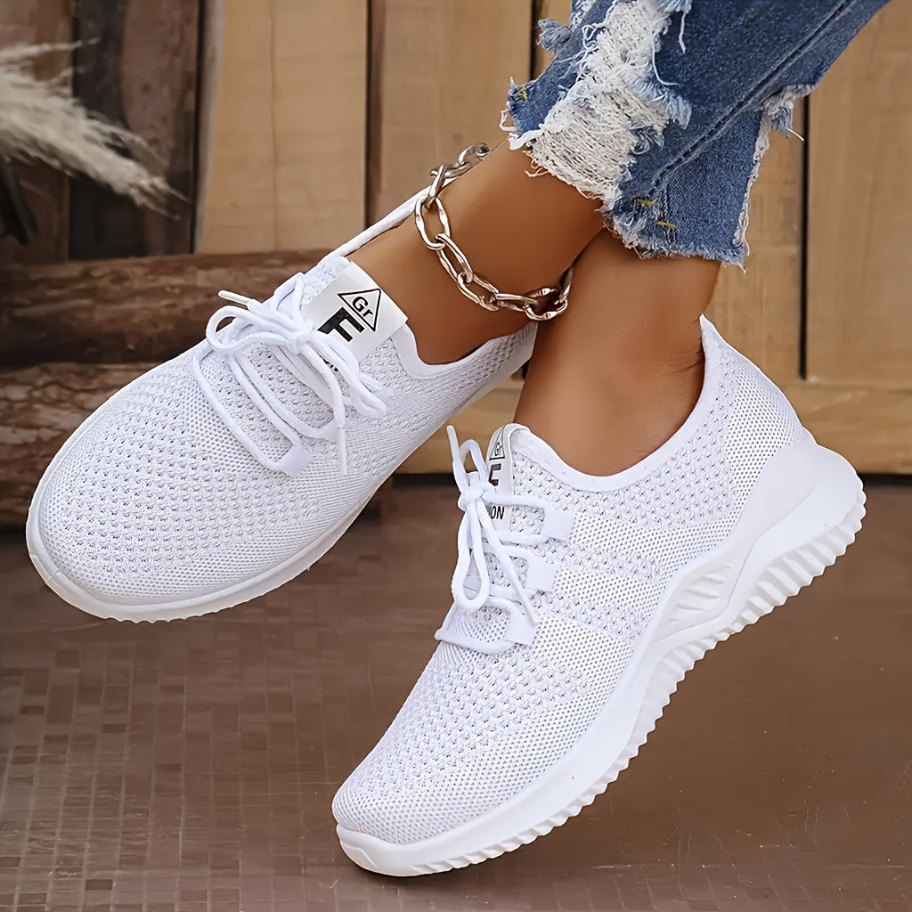 Women's Breathable Mesh Running Shoes Lightweight Low-Top Sneakers Grey White