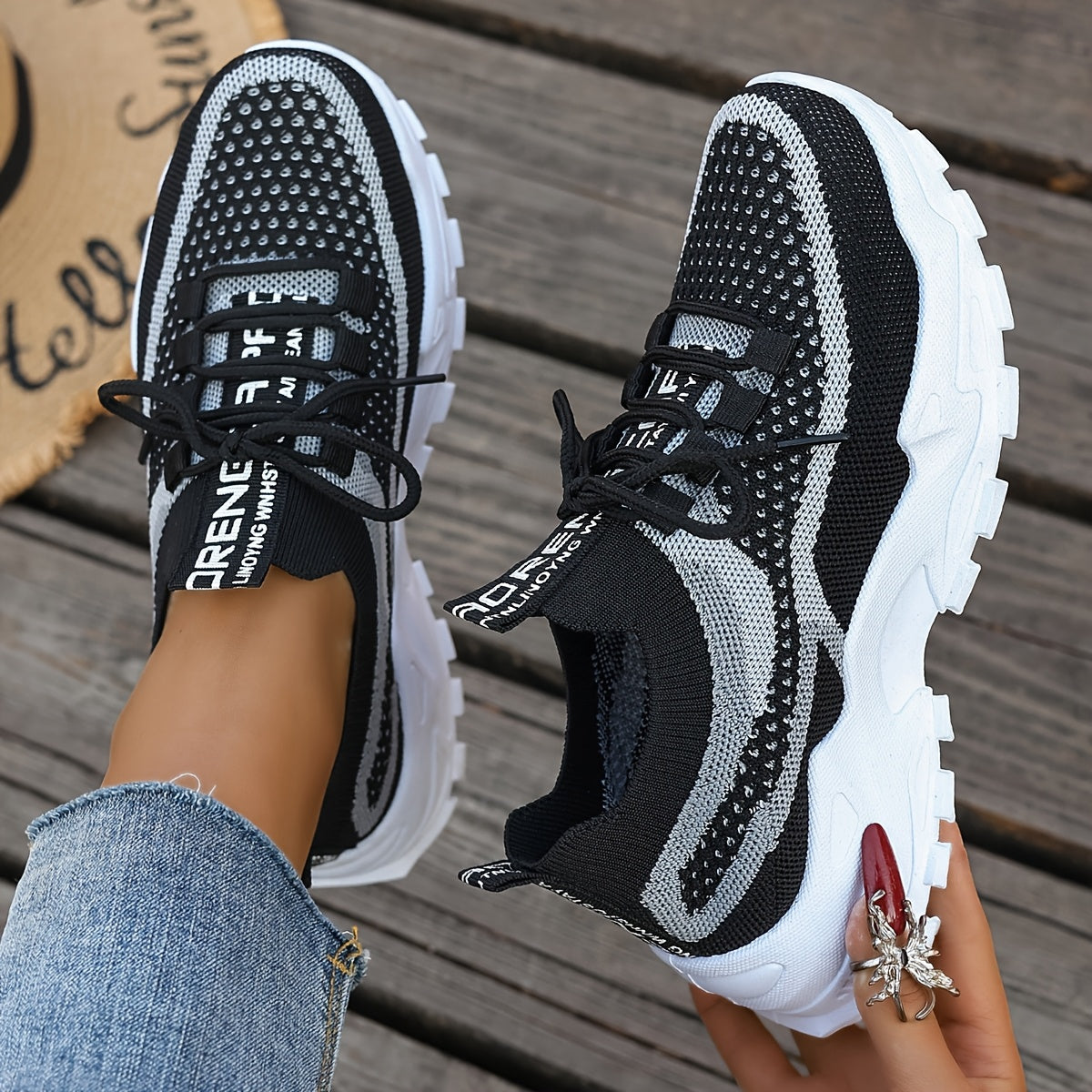 Women's Breathable Knit Running Shoes with Shock Absorbing Sole and EVA Cushion