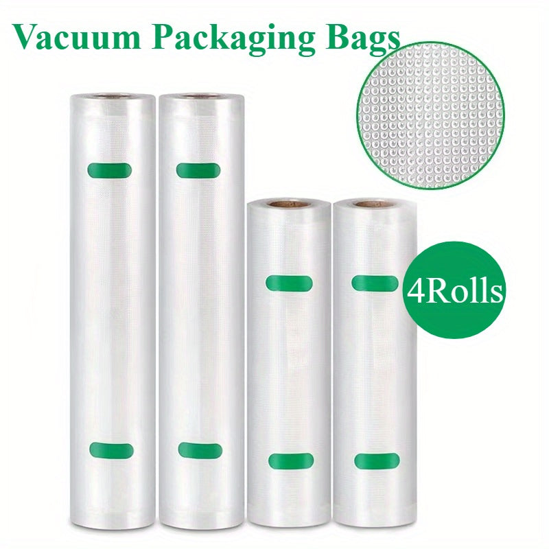 Oziq-ovqat uchun vakuum yopishqoq paketlar 4 ta rulon BPA-bezov, naqshli, go'sht va meva uchun ikki o'lcham