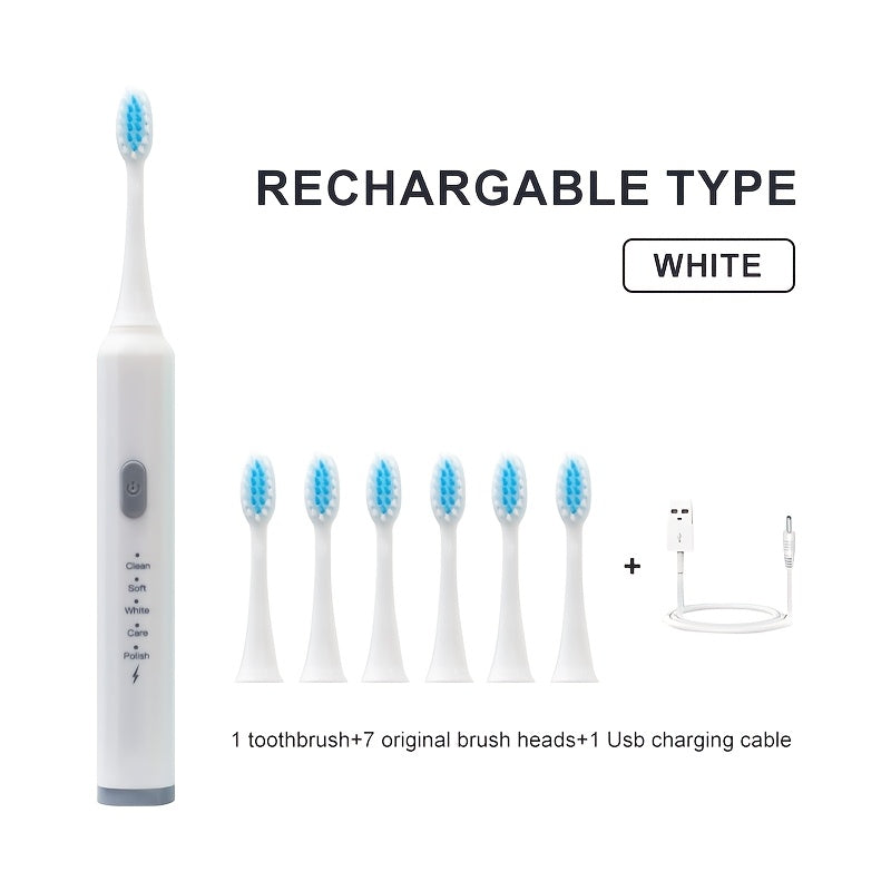 Rechargeable Electric Toothbrush with 7 Brush Heads, Soft Bristles for Home Use