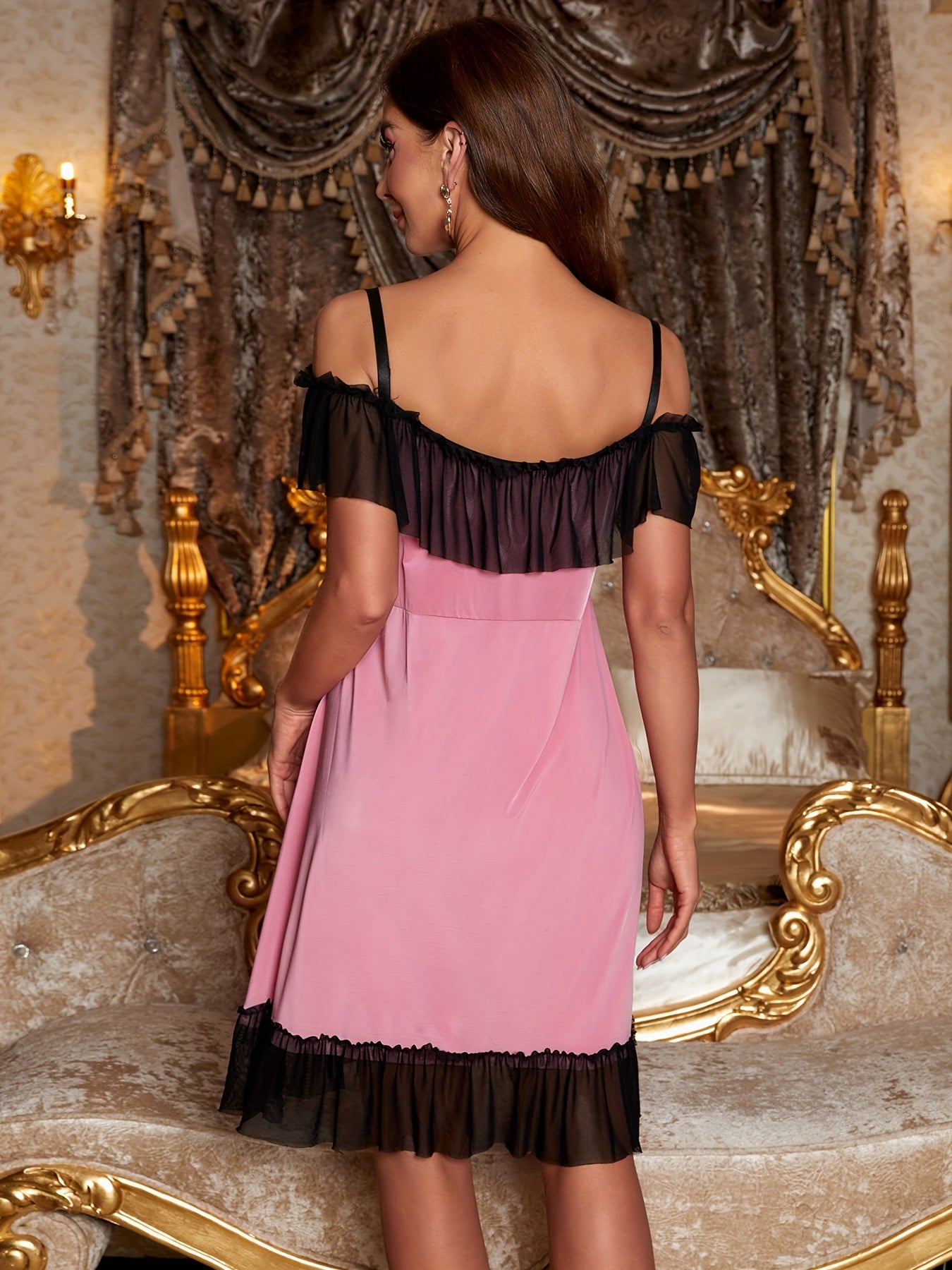 Women's Nightgown Polyester Knit Solid Color Lettuce Trim Autumn Winter Sleepwear