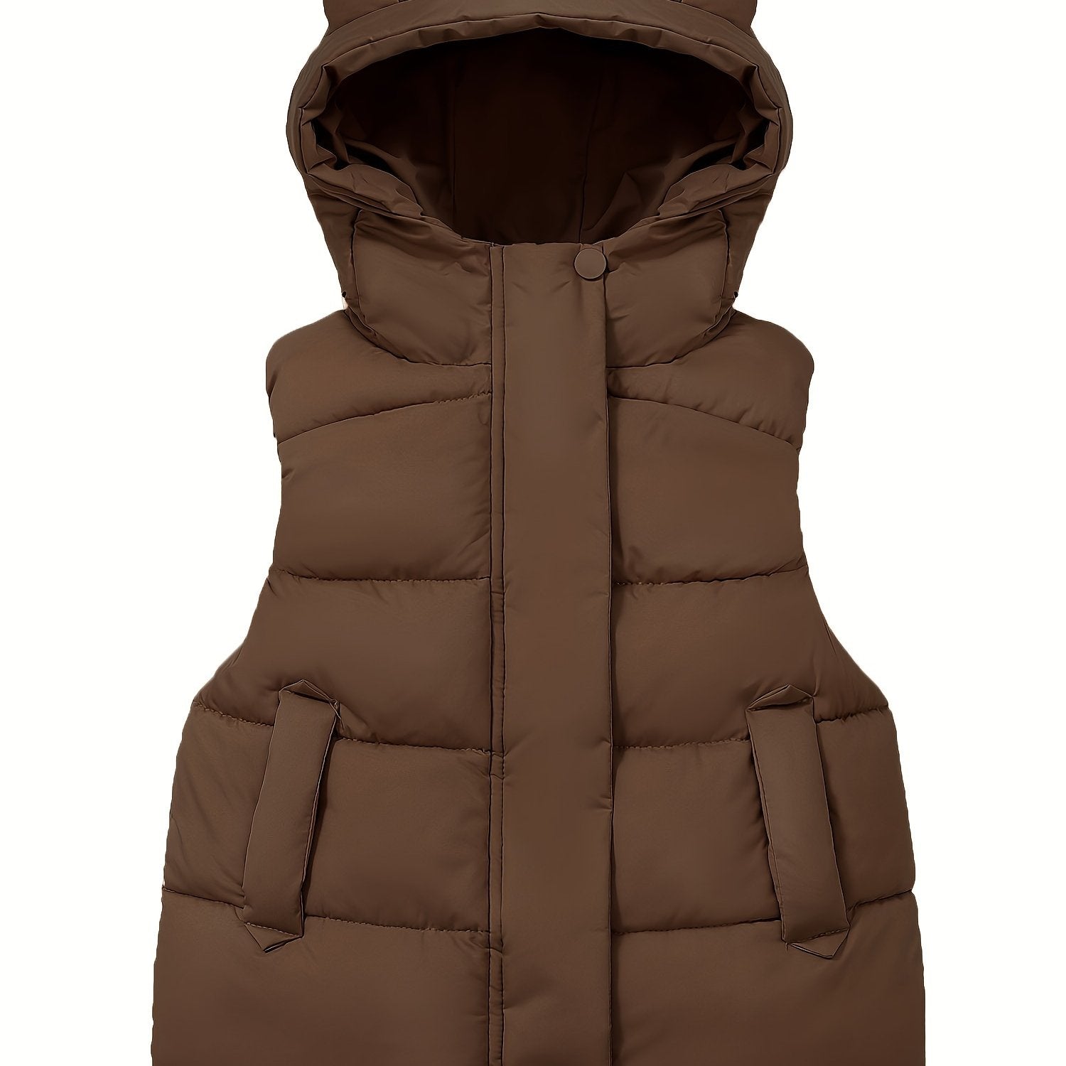 Boys Winter Vest Sleeveless Brown Polyester Zipper Pockets Casual